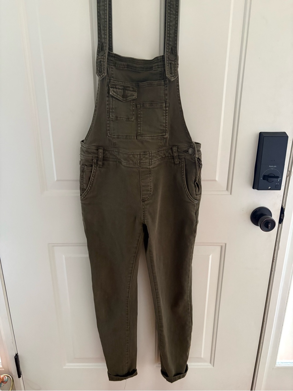 Free People Olive Green Denim Overalls